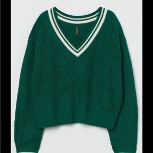 H&M green knit v-neck sweater